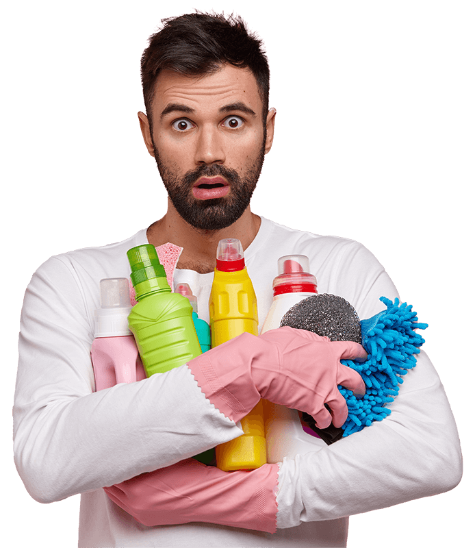 Guy Holding Cleaning Products